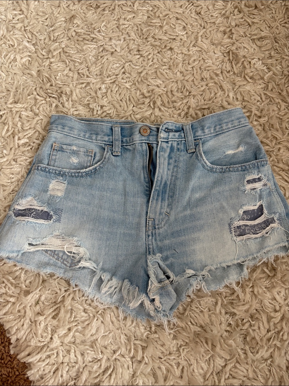 Hollister Light Blue Distressed Denim Cutoff Shorts